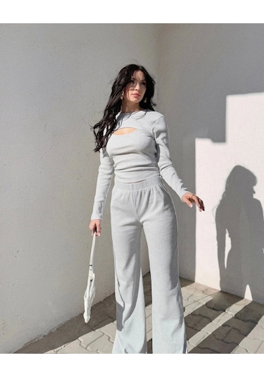 Pencereli Detaylı Alt Üst Takım Gri W3864 Gri