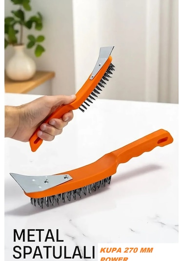 Spatulalı Çelik Tel Fırça 270 Mm Metal Kazıma Temizleme Pas Söker