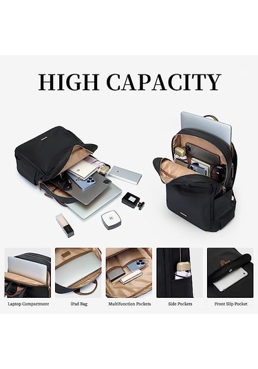 Kangvka Kadınlar İçin 15 İnç Laptop Çantası - İş, Seyahat, Üniversite İçin Organize Bölmeli, Su Geçirmez, Dayanıklı Moda Sırt Çantası Aynı Siyah