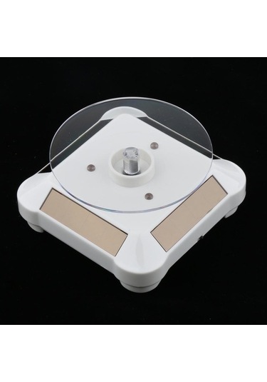 Trendooze Takı Tabla Standı Led Işık İçin Güneş Enerjili Ekran Döner Döner Beyaz Rh