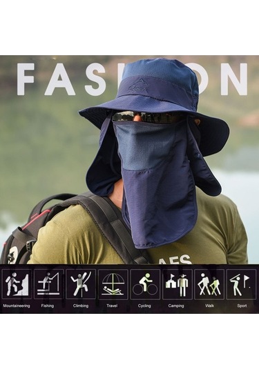 Pazly Çıkarılabilir Yüz-boyun Kapağı Olan Geniş Kenarlı Balıkçı Şapkası, Yaz Güneş Koruması, Erkek/kadın, Koyu Gri Koyu Gri