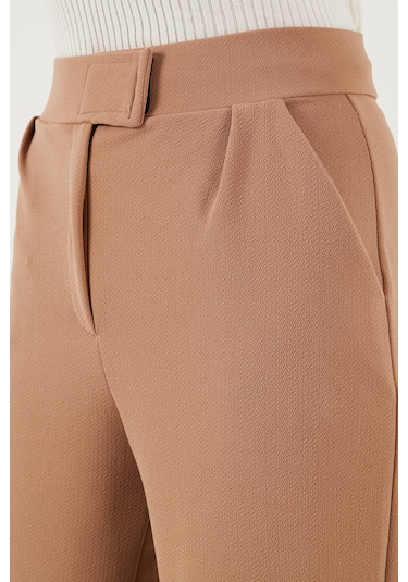 Lela Regular Fit Yüksek Bel Bol Paça Bayan Pantolon 5861279 Taba
