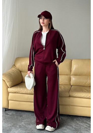 Balenbi Kadın Modal Kumaş Çift Biyeli Fermuarlı Takım 1127 Bordo