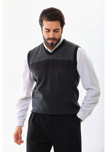 Pelikan Erkek Desenli V Yaka Süveter 9602 Lacivert