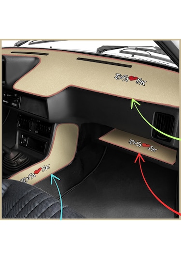 Tofaş Düşük Ön Göğüs Torpido Koruma Halısı Bej Renk Vites Konsol Halısı & Torpido Sehpa Örtüsü