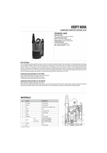 Dab Verty Nova 400 M - 400 Watt Gizli Flatörlü Sıfırdan Emişli Dalgıç Pompa - 1¼''