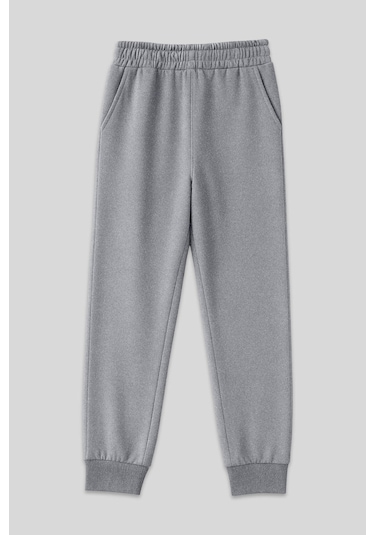 Tommy Life Gri Melanj Yüksek Bel Jogger Rahat Form Manşetli Kadın Eşofman Alt - 94561 GRİ MELANJ