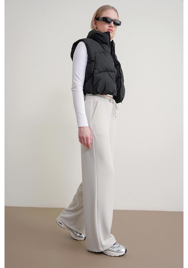 4785 Kadın Premium Modal Palazzo Dökümlü Bol Paça Pantolon Gri Gri