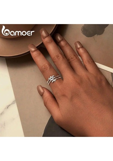 Bamoer 925 Ayar Gümüş Çok Katmanlı Yaprak Yüzük Şanslı Yapraklar Bildirim Yüzüğü Kadınlar İçin Söz Yüzüğü Moda Takı 7