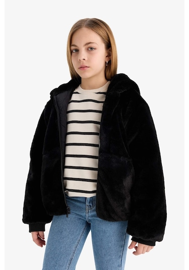 Defacto Kız Çocuk Çift Taraflı Kapüşonlu Mont C5493a825aubk27 Siyah