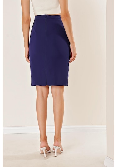 Astarlı İthal Krep Küp Etek - 34098 - İndigo