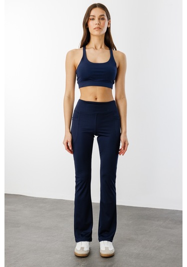Kadın Yüksek Bel Toparlayıcı Çift Cepli Ispanyol Paça Tayt İspanyolpaça-tayt Lacivert