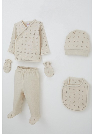 Breeze Erkek Bebek Hastane Çıkış 5 Li Desenli 0-3 Ay, Bej Bej