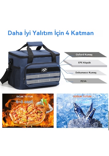 Büyük Kapasiteli Taze Tutma Piknik Sıcak Çantası-lacivert