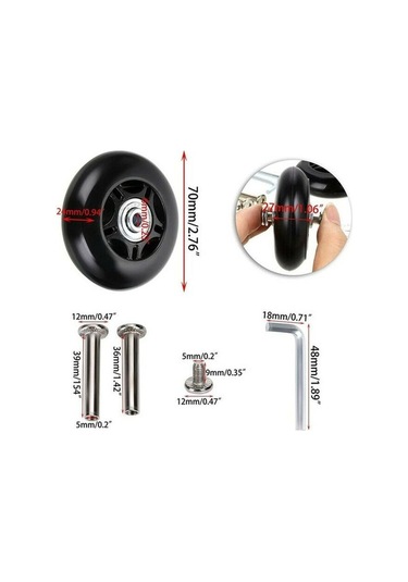 Novahub 2 Parça Bavul Tekerlekleri, Yedek Tekerlekler, 7024mm, Siyah, Kauçuk+metal, Bagaj Bavul İçin Tamir Rulmanları -