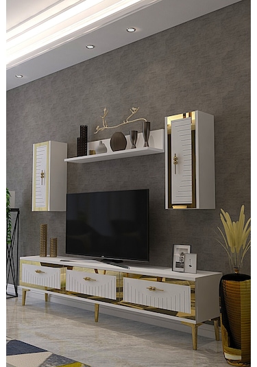 Tvr1801b - Tuna Tv Ünitesi Beyaz Gold 180cm Beyaz