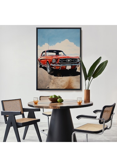 Ahşap Çerçeveli Kırmızı Mustang Tablo-7971