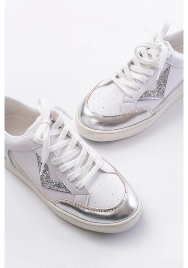 Sv-01 Beyaz Garni Bağcıklı Kadın Spor Ayakkabı Beyaz