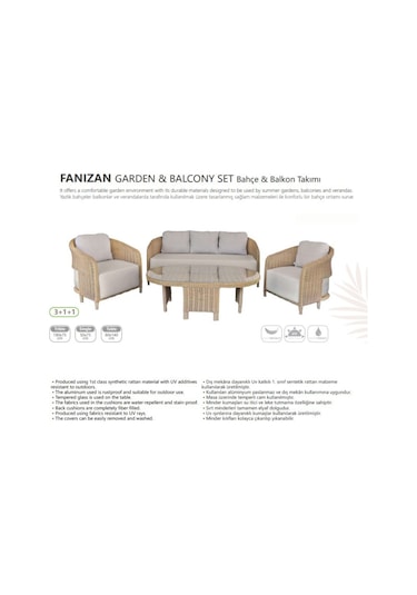 Fanizan Bahçe Ve Balkon Takımı 3+1+1 Gri