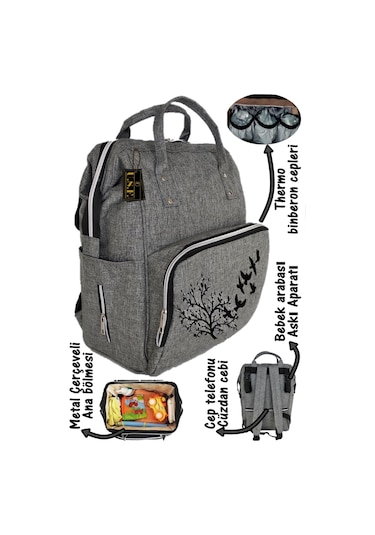 U.S.F Lüx Fonksiyonel Anne Bebek Bakım Sırt Çantası Gri