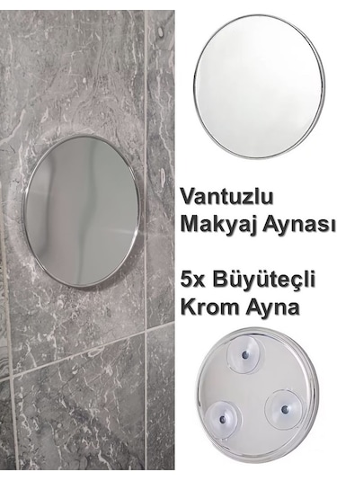 Vantuzlu Büyüteçli Krom Dekoratif Makyaj Aynası