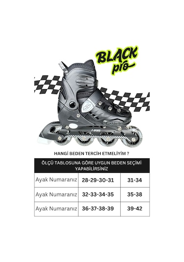 Black Seri Tek Teker Işıklı Paten Koruma Seti 2+2 Çocuk Pateni Taşıma Çantalı 3 İn 1 Siyah