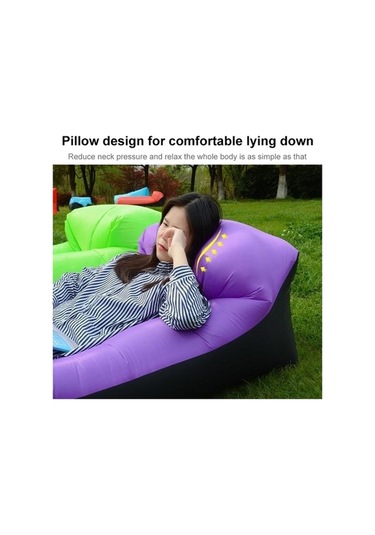 Prestigegoods Renk Engelleyen Yastık Stili 210t Ekose Şişme Kanepe Taşınabil Plaj Tulumu Koyu Mavi - Siyah 240x55cm Koyu Mavi - Siyah