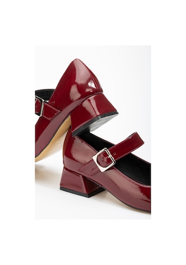 St-006 Bordo Rugan Günlük 4 Cm Topuklu Bayan Ayakkabı Bordo