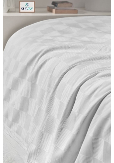 Suvay Dama Desenli Çift Kişilik Pamuklu Pike Beyaz