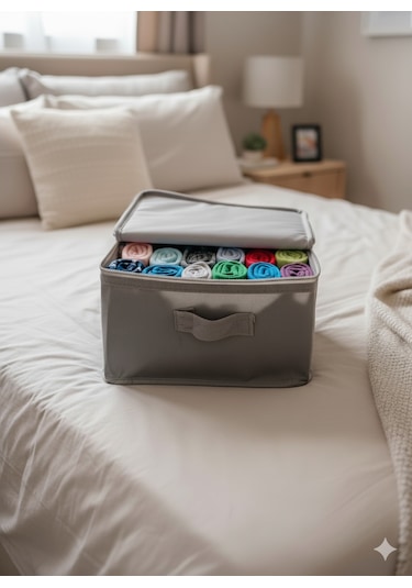 Gri Çorap Hurcu Çok Amaçlı Dolap Içi Ve Çekmece Içi Düzenleyici 29x24x17 Cm Gri