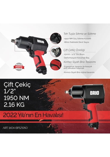 Brio Havalı Somun Sökme 1/2 1950 Nm çift Çekiç 2.16 Kg