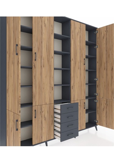 Arges Dolap 17 Raflı 4 Çekmeceli 8 Kapaklı 220x30x243 Antrasit-çam/antrasit Atlas Çam/antrasıt Arges Dolap 17 Raflı 4 Çekmeceli 8 Kapaklı 220x30x243 Antrasit-çam/antrasit Atlas Çam/antrasıt