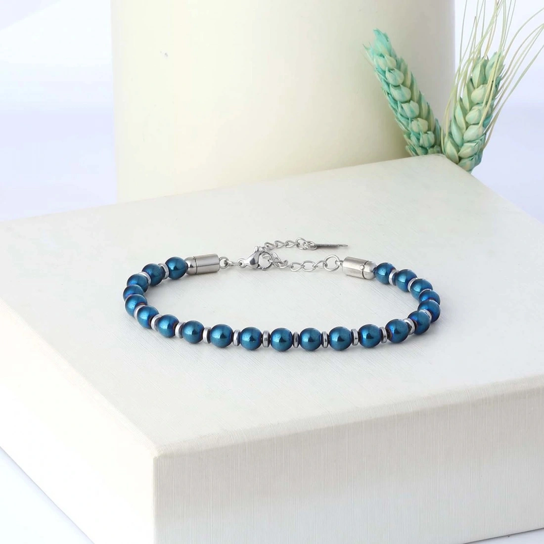 Moncuk Design Mavi Küre Hematit Doğal Taşlı Ayaranabilir Çelik Zincir Bileklik 33512b10d4 Çok Renkli