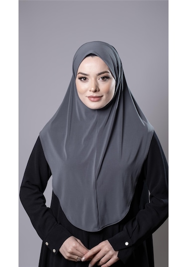 Antrasit Pratik Hazır Geçmeli Tesettür Eşarp Sandy Kumaş Düz Hijab 2308 25