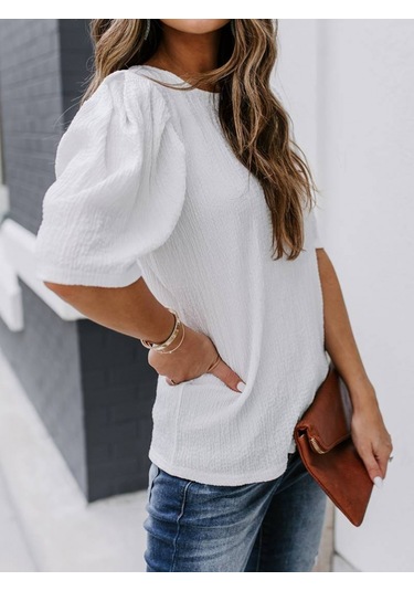 The İstanbul Kadın Kısa Kollu Pileli Balın Kol Bürümcük Bluz Beyaz