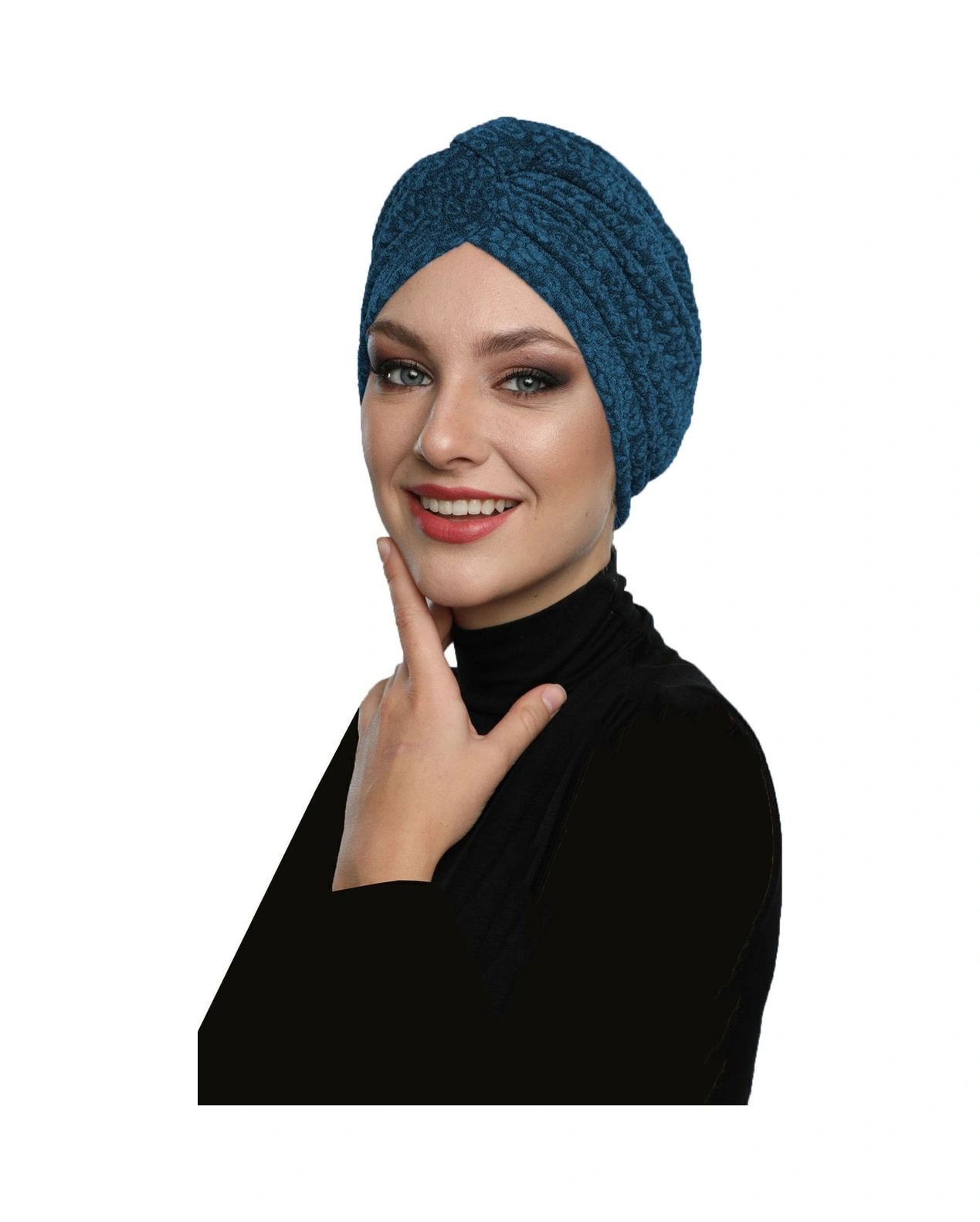 Brokar Bantlı Petrol Astarlı Hazır Türban Tesettür Bone Petrol