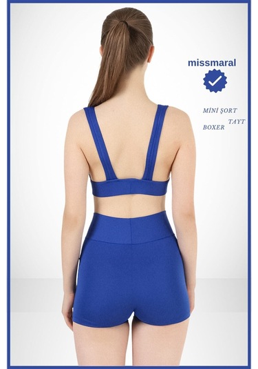Kadın Mavi Yüksek Bel Toparlayıcı İç Göstermeyen Boxer Şort Deniz, Havuz & Günlük Kullanım İçin Saks Mavi