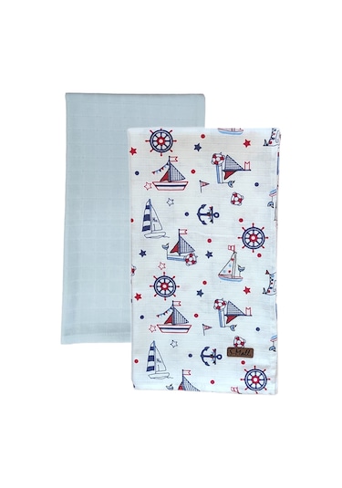 S-Mall Müslin Bebek Battaniye -2 Li -75X85Cm - Blue Sea Çok Renkli