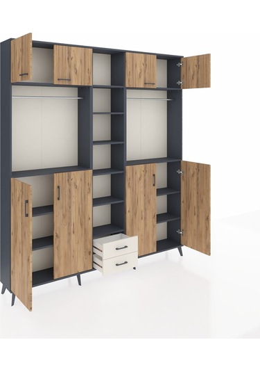 Arges Dolap 14 Raflı 2 Çekmeceli 2 Askılı 220x30x243 Antrasit-çam/aytaşı Atlas Çam/aytası