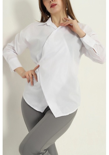 Jasmin Beyaz Yandan Bağlamalı Trend Gömlek Jasmın-1453 Beyaz
