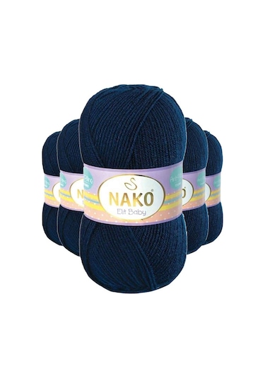 5 Adet Elite Baby El Örgü İpi Tüylenmeyen Bebek Yünü Lacivert 100