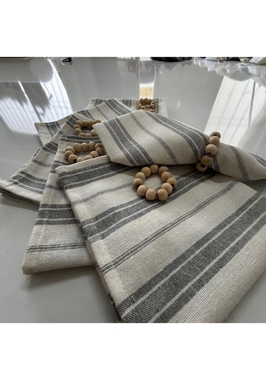 Dnc Home Tekstil Ndchome Gri Kalın Çizgili Keten 6lı Peçete Takımı Toka Hediyeli