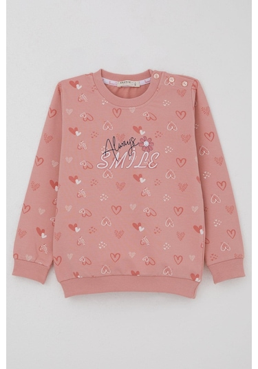 Breeze Kız Çocuk Sweatshirt Kalp Desenli Yazı Baskılı 1.5-5 Yaş, Gülkurusu Gül Kurusu