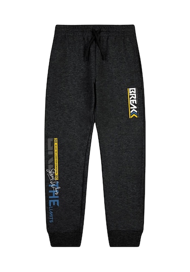 Break Baskılı Çift Cepli Erkek Çocuk Jogger Eşofman Altı Füme
