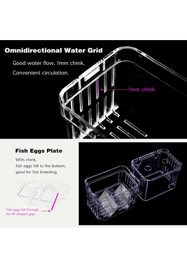 Konesam Akvaryum Yavru Balık Korumalı Yetiştirme Kutusu, Çift Katlı W Şekilli Bölücü, Sağlam Sünger Emici İle Kolay Kurulum, Transparan Ps Malzeme