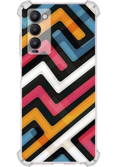 Tecno Camon 18 Uyumlu Köşe Korumalı Labirent Grafiti Tasarımlı Şeffaf Silikon Kılıf Şeffaf