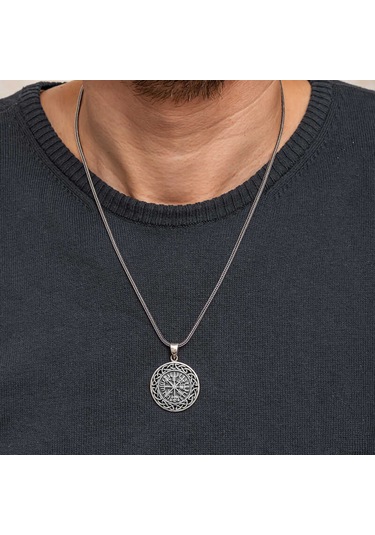 Gümüş Viking Pusula Erkek Kolye