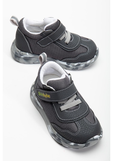 Şirinbebe Ortopedik Erkek Bebek İlk Adım Spor Ayakkabı Füme Cırtlı Anorak Malzeme-3707 Füme