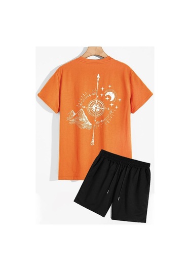 Pusula Şort T-shirt Eşofman Takımı Turuncu