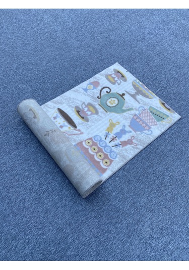 Kahve Fincanlı Kesme Halı 80x250 Pudra Vizon Akrilik Halı